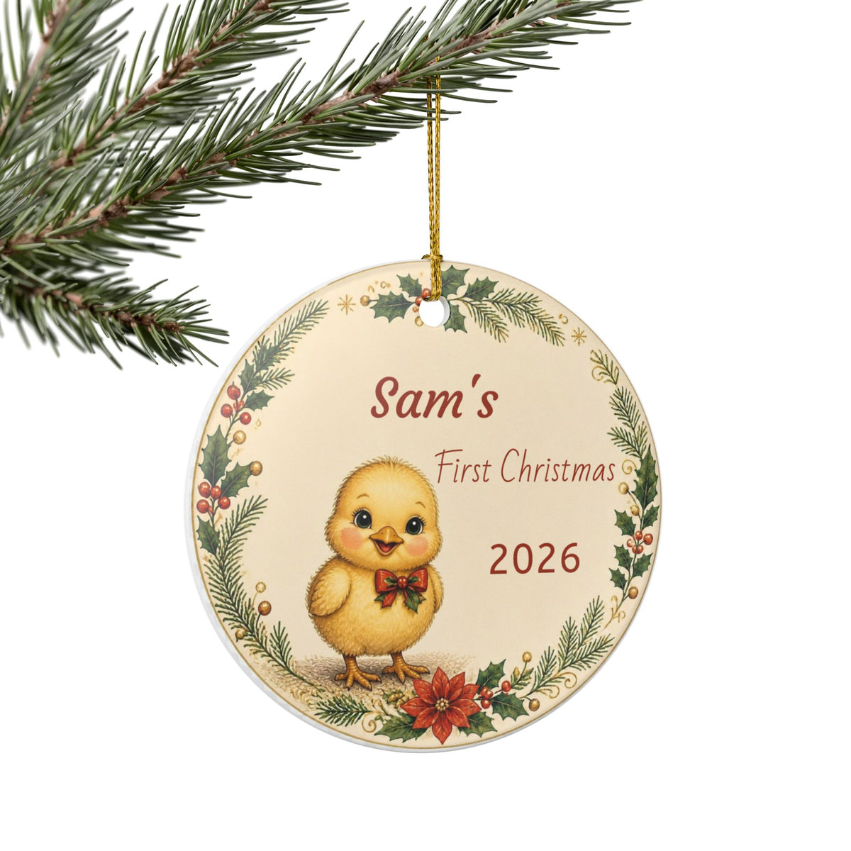 Personalized Baby's First Christmas Ornament, Custom Name And Year, Chicken Family Ornament, Chick, New Baby Christmas Gift