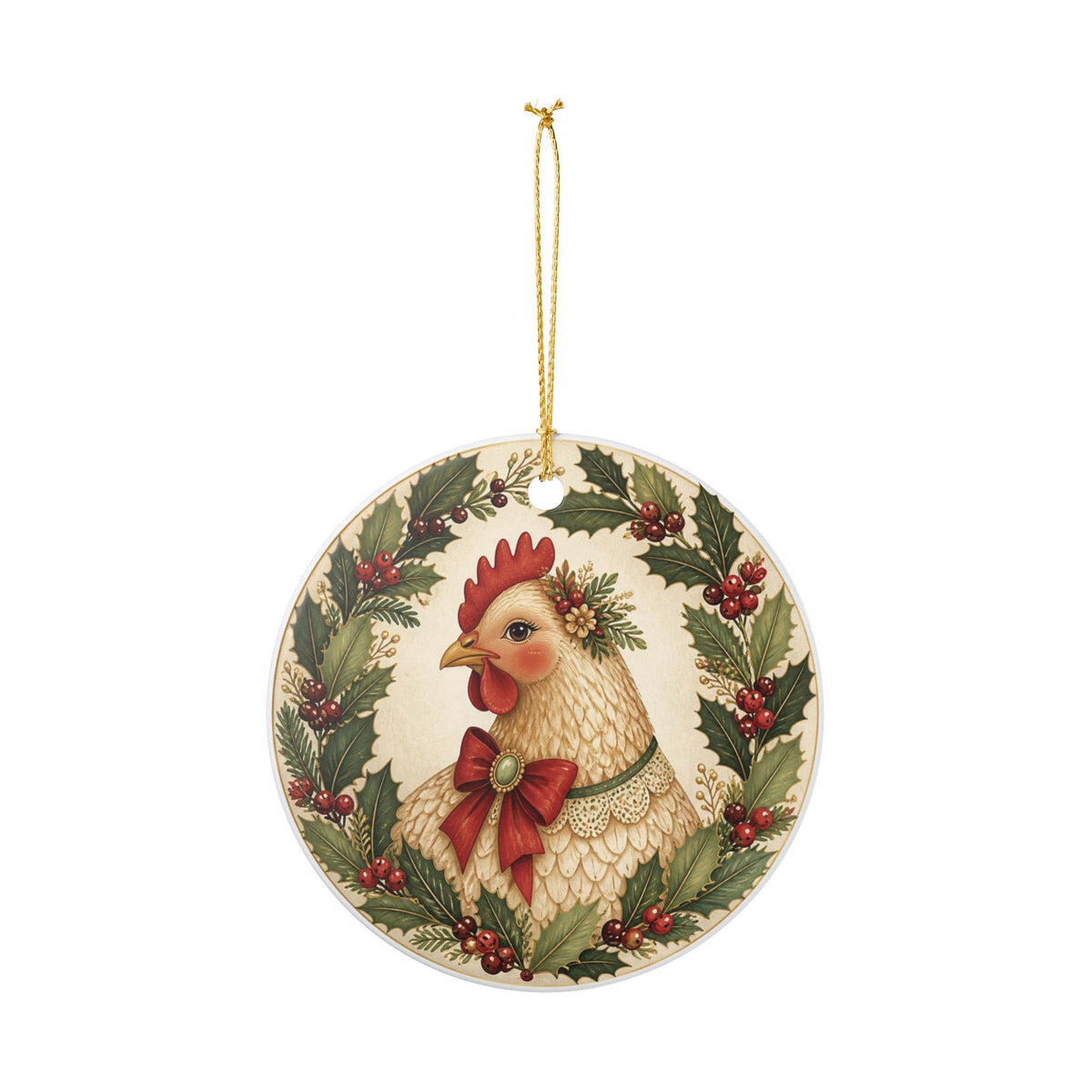 Holly Jolly Christmas Hen Ceramic Ornament for Chicken Lovers Gift