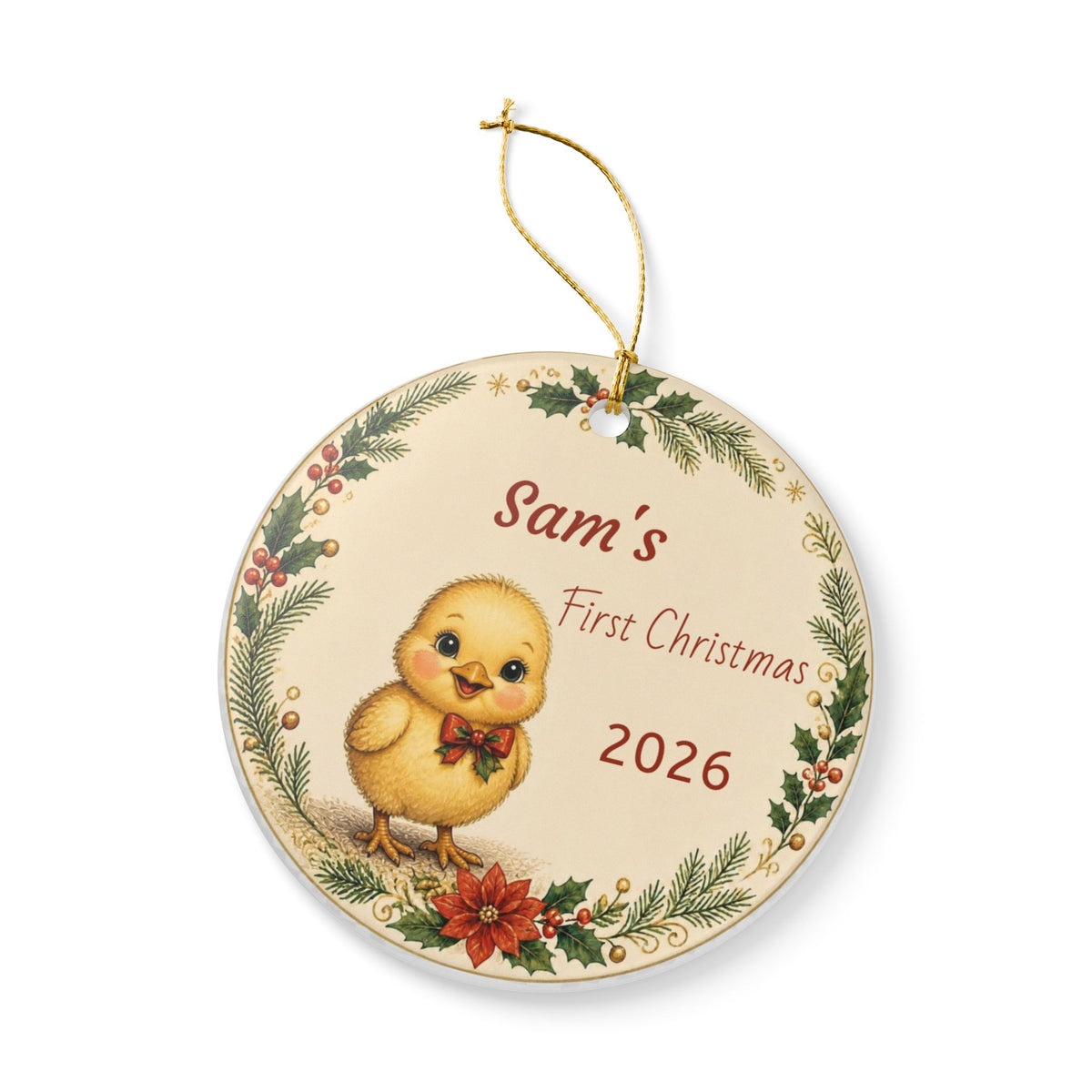 Personalized Baby's First Christmas Ornament, Custom Name And Year, Chicken Family Ornament, Chick, New Baby Christmas Gift