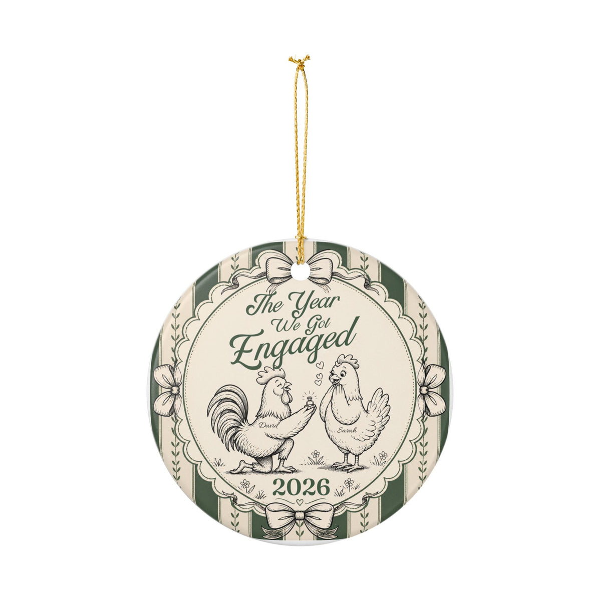 Personalized Engaged Couple Christmas Ornament, Rooster & Hen Engagement Ornament, Custom Bride Groom Names, Engagement Keepsake 2026