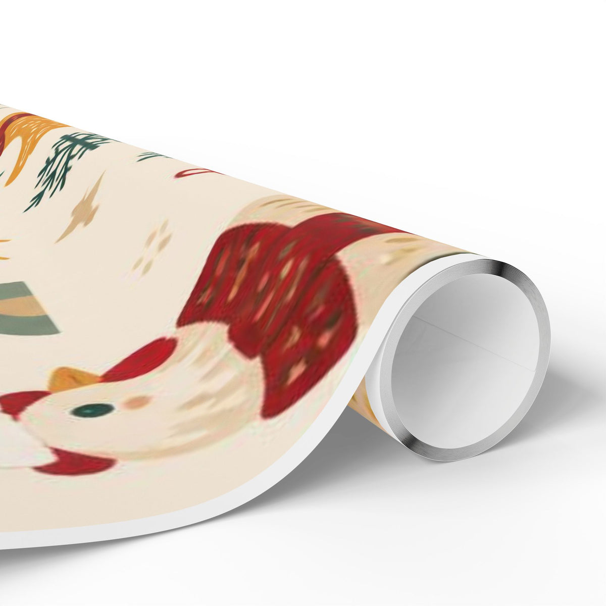 Folk Christmas Chicken Pattern Wrapping Paper | Floral Holiday Gift Wrap Roll