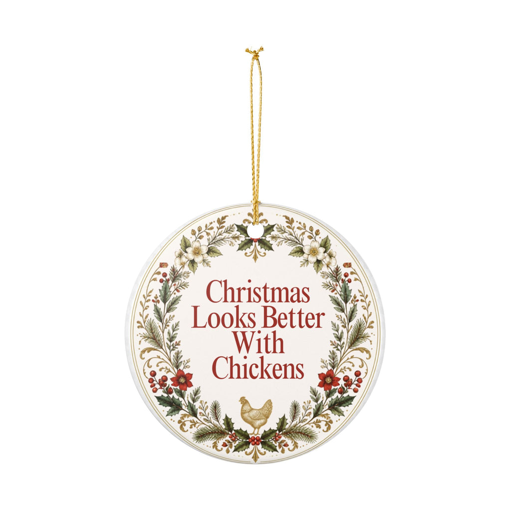 Chicken Christmas Ornament, Christmas Looks Better With Chickens, Ceramic Hen Ornament