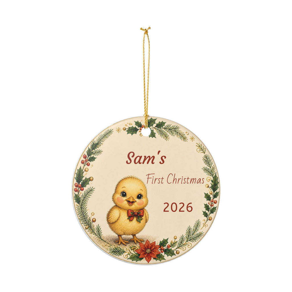 Personalized Baby's First Christmas Ornament, Custom Name And Year, Chicken Family Ornament, Chick, New Baby Christmas Gift