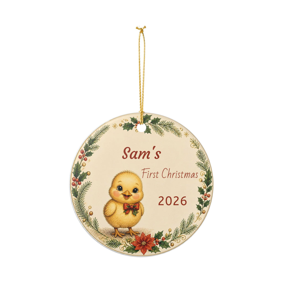 Personalized Baby's First Christmas Ornament, Custom Name And Year, Chicken Family Ornament, Chick, New Baby Christmas Gift