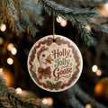 Christmas Goose Holly Jolly Ceramic Christmas Ornament Elegant and Vintage Look