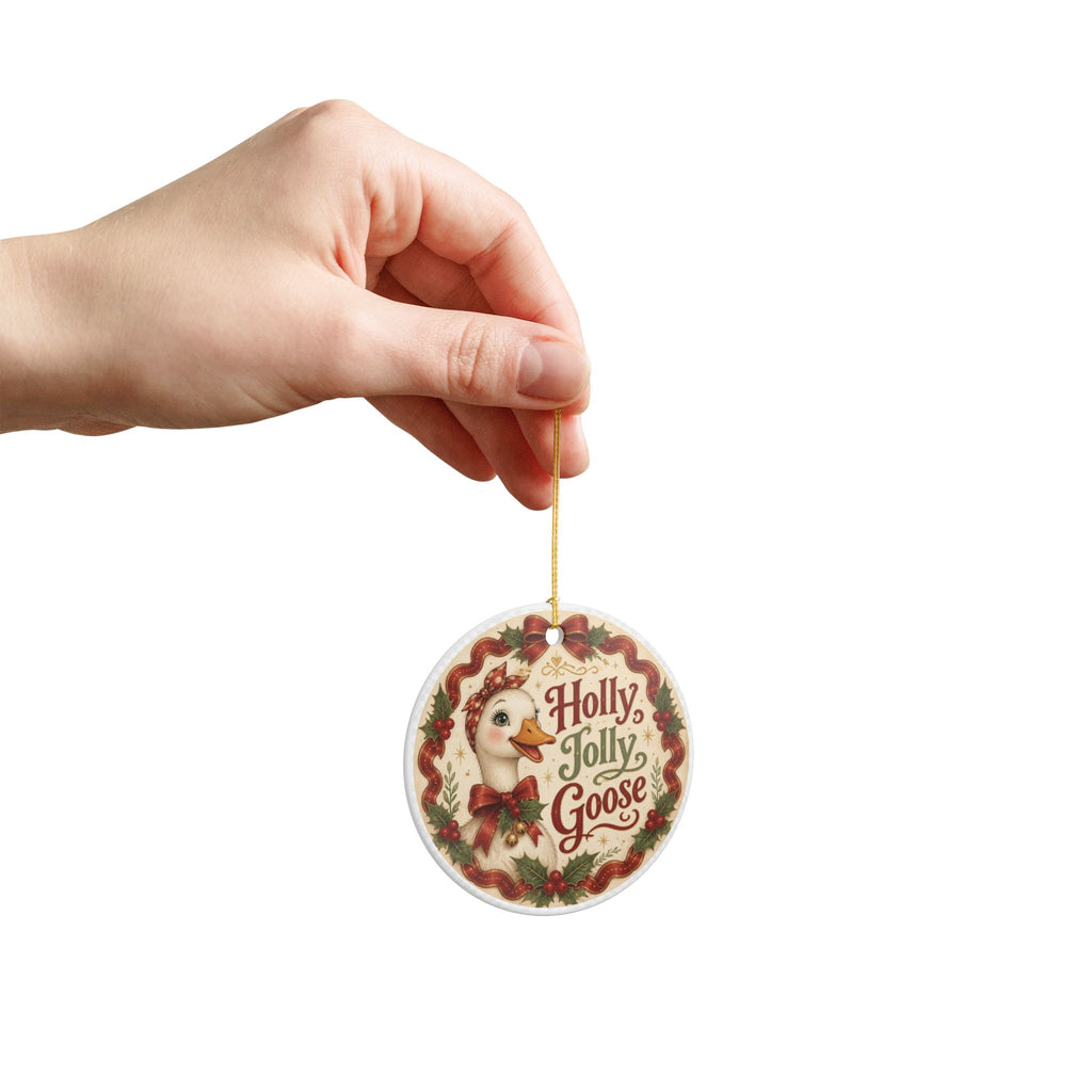 Christmas Goose Holly Jolly Ceramic Christmas Ornament Elegant and Vintage Look