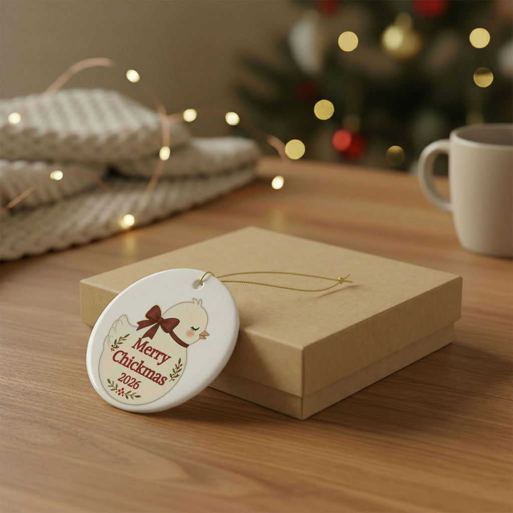 Merry Chickmas Christmas 2026, Ceramic Ornament
