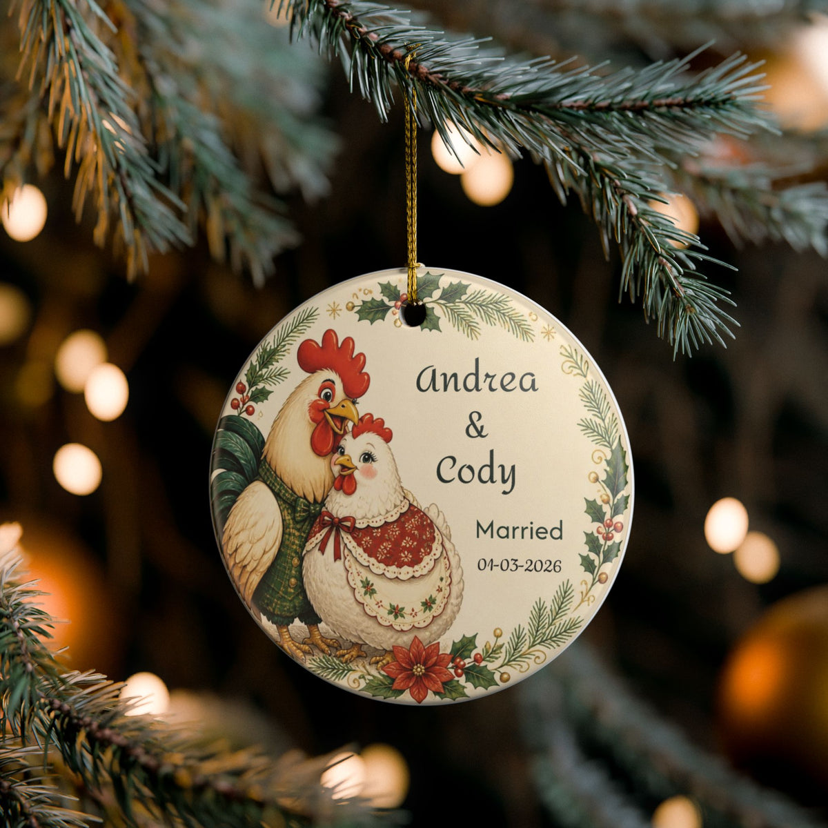 Personalized Chicken Couple Christmas Ornament, Engaged or Married, Newlywed Wedding Keepsake, Anniversary First Christmas 2026