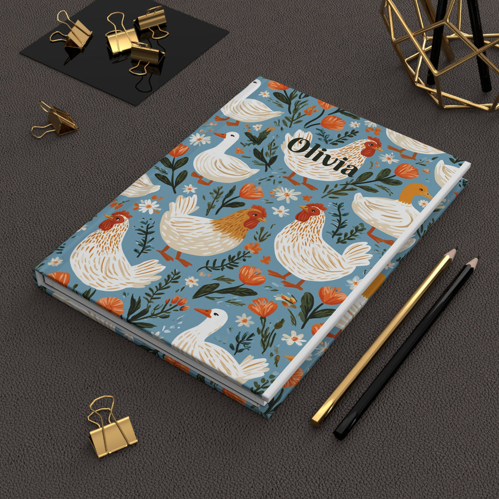Personalized Name Journal for Chickens Lover Blue | Hardcover Lined Notebook