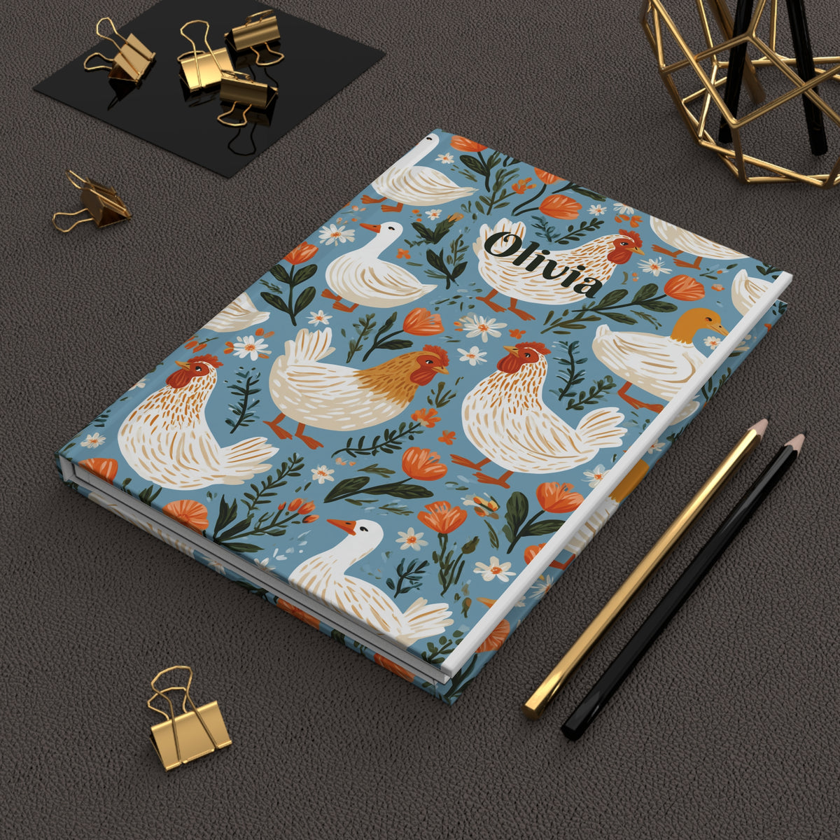 Personalized Name Journal for Chickens Lover Blue | Hardcover Lined Notebook
